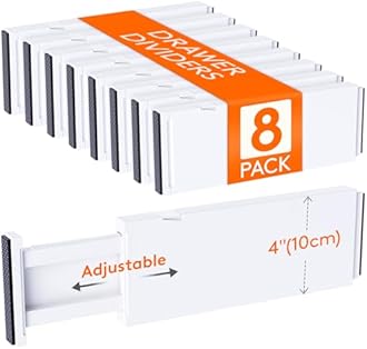 Lifewit 8 Pack Drawer Dividers 4" High, 11-17" Adjustable Dresser Drawer Organizers for Clothes, Expandable Drawer Separators in Kitchen/Bedroom/Bathroom/Vanity/Office Organization and Storage, White