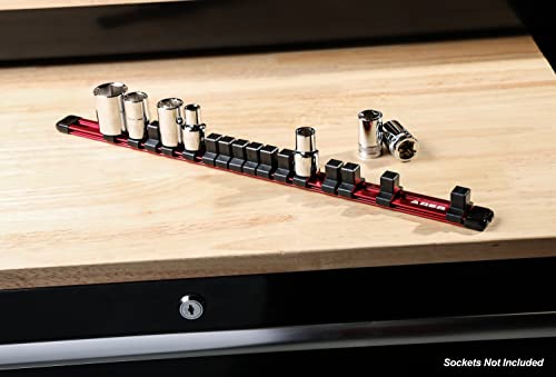 Ares 70203-1/2-Inch Drive Red Aluminum Socket Organizer - Store Up To 16 Sockets And Keep Your Tool Box Organized - Sockets Will Not Fall Off This Rail #TOP3