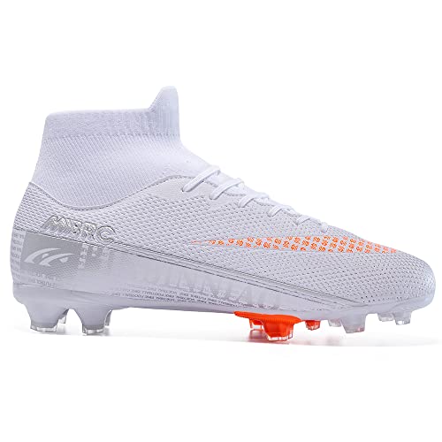 Men's Soccer Shoes Professional Spikes Hightop Football Boots Youth Competition/Training/Athletic Sneaker (White, Us_Footwear_Size_System, Adult, Men, Numeric, Medium, Numeric_8_Point_5) #TOP1