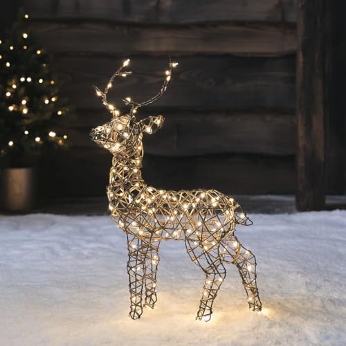 Lights4fun 56cm Studley LED Rattan Hirsch Rentier Figur Timer...