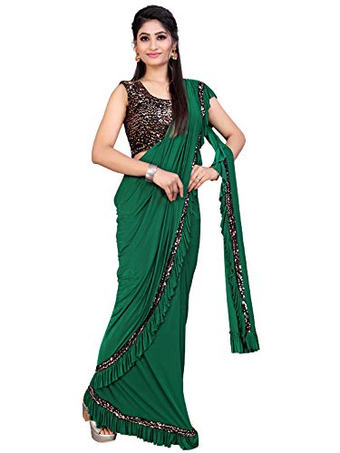 Sari drapé 1 minute vert paillettes 3XL : la tenue de fête rapide