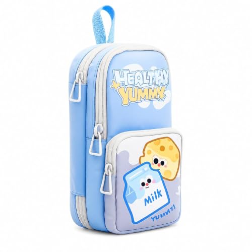 Image of Invite Enterprise Double Zipper Pencil Pouch for Kids | Large Capacity Stationery Organizer | Multi-Compartment Pencil Case for School, Office & Travel | Cute Food Theme Design