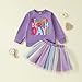 Toddler Girls Fall Outfits Its My Birthday Print Embroidery Sweatshirt Top +Little Princess Tulle Skirt Dress (Purple My Birthday Skirts Dress,3-4T)