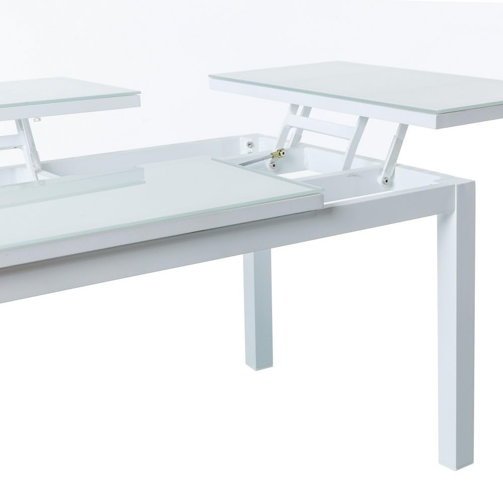 LOLAhome Mesa de Centro elevable para Exterior de Aluminio Blanco y Cristal Templado, de 120x60x48 cm, Modelo Agnes