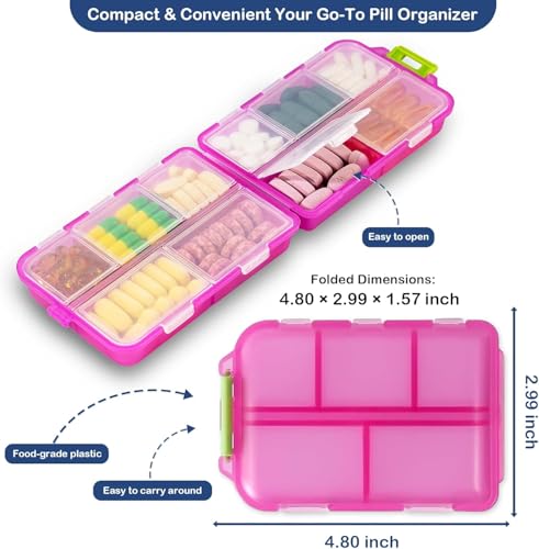 Image of 3 Pack Extra Large Pill Organizers with Medicine Labels, Pink Blue Purple | Includes 3 extra large cases with 3x161 labels and 10 compartments each for 7-day planning and travel
