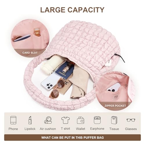 Image of Large Quilted Tote Bag Puffer Purse Quilted Crossbody Bags for Women with Adjustable Strap