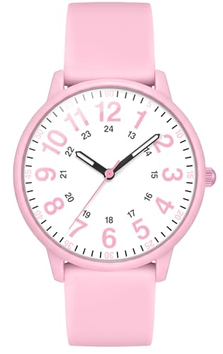 Asan Ge Light Pink Womens Silicone Watch Large Dial Fashionable Waterproof Wrist Watch Easy to Read Multiple Colors Available Suitable for Casual Outdoors