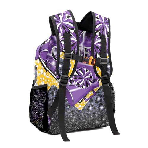 Cheerleader Backpack Cheer Bag Backpack Custom School Shoulders Bookbags for Sports Party(Dark Purple Black Gold)3