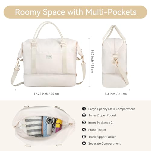 Voova Weekender Bags for Women, Large Travel Duffle Bag for Personal Item Travel with Shoes Compartment, Carry On Overnight Bag with Toiletry Bags 4 Pack Set for Men, Gym, Hospital, Yoga (Beige)2