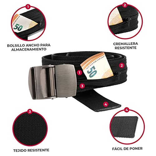 Travel Cache Money Belt, Coin Purse Belt with Secret Pocket Nylon Zipper Closure & Metal Buckle (3.2cm Width) with Secret Pocket4
