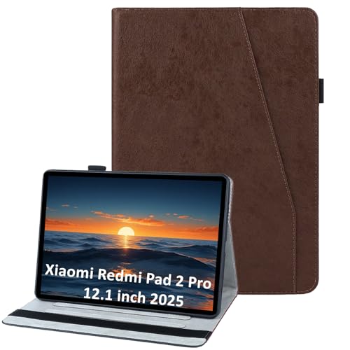 Coque Xiaomi Redmi Pad 2 Pro 2025 en cuir PU marron avec support et fentes