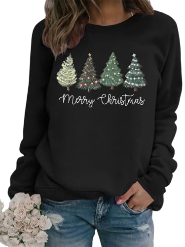 Merry Christmas Sweatshirts Women Retro Christmas Tree Lights Graphic Shirt | Xmas Holiday Pullovers for Women,Christmas Party Shirt,Xmas Tree Graphic Sweater,Casual Long Sleeve Pullovers,Lightweight - image 1