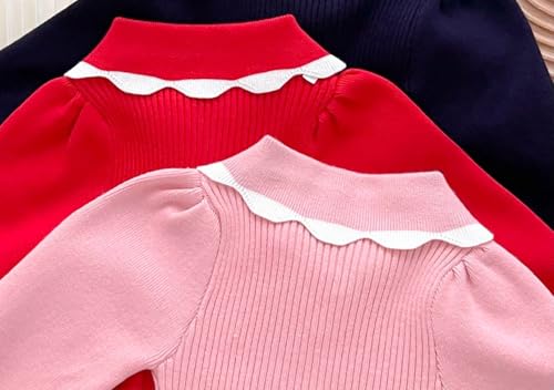 Girls Knit Sweater Dress Long Sleeve Lapel Winter Sweater Dress Size 12M-5T4