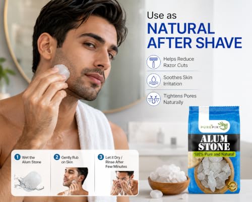 Image of PUREPIK Pure Pik Alum Stone, Fitkari Stone (200 Gram) | Phitkari, White Crystal Stones, Fitkari For Skin Tightening And Glowing Skin,Vastu,Shaving,Teeth,Water Purification