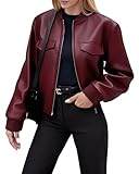 Ommiivex Women Faux Jacket Leather Jacket Cropped Bomber Coat 2025 Fall Winter 2026 Spring Outfit Fashion Casual Clothes Not Fleece Sherpa Suede Denim Flannel Quilted Sweater Sweatshirt Maroon