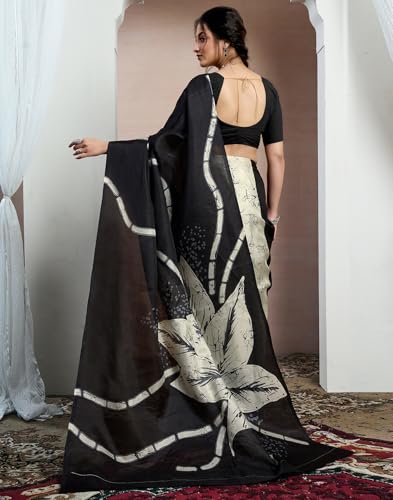 Image of SIRIL Women's Cotton Printed Saree With Unstitched Blouse Piece