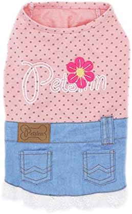 KYEESE Dog Dress Polka Dot Sunflower Girl Dog Shirt with Lace Dog T-Shirt Sleeveless Denim Style Dog Clothes Large