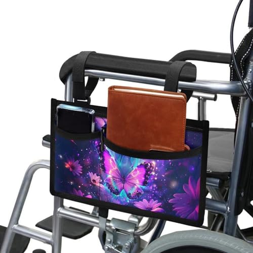 Luarisgur Purple Wheelchair Side Bag Butterfly Flower...