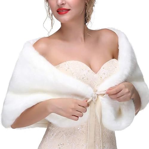 Faux Fur Shawl Wraps Wedding Sleeveless Faux Fur Stole Fur Scarf for Bride and Bridesmaids3