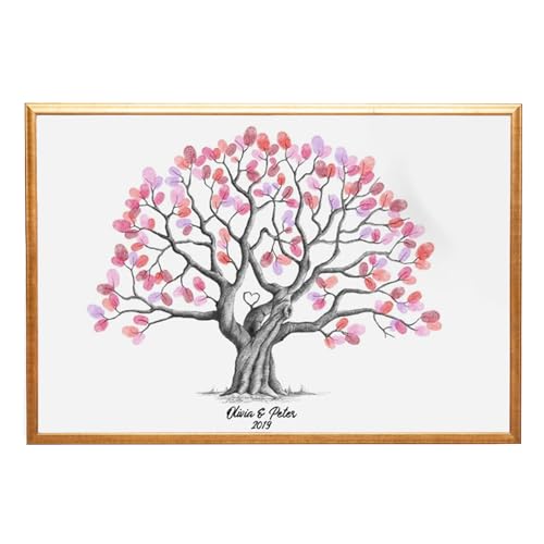 Libro de visitas con árbol de dactilares, 45 g, lienzo con impresión de pulgar, cartel creativo para invitados, libro de invitados único, pinturas para celebraciones, decoración de bodas