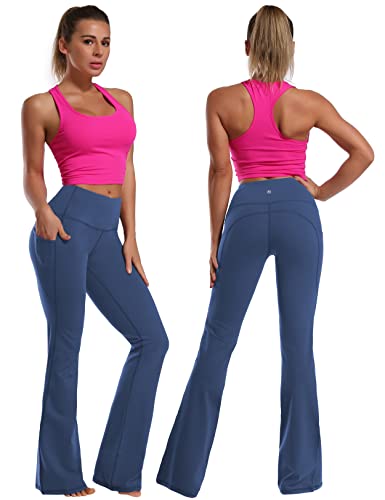 Image of BUBBLELIME 29 inch /31 inch /33 inch /35 inch /37 inch Women High Waist Bootlegs Yoga Pants Tummy Control Bootcut Workout Flared Out Pockets