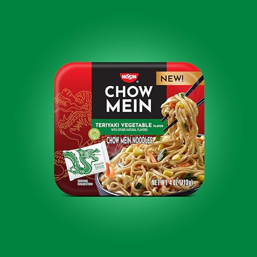 Nissin Chow Mein Noodles, Teriyaki Vegetable, 10g Protein, 4 Ounce (Pack of 8)