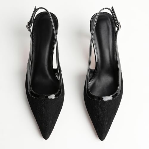 Image of KysBloes Pointed Toe Slingback Kitten Heels for Women Low Heel Pointed Toe Pumps Formal Dress Shoes Sling Back Heels