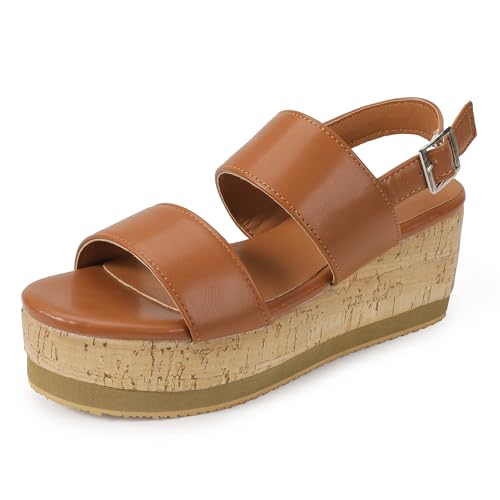 IDIFU Wedge Sandals for Women Slingback Elastic Strap with Adjust...