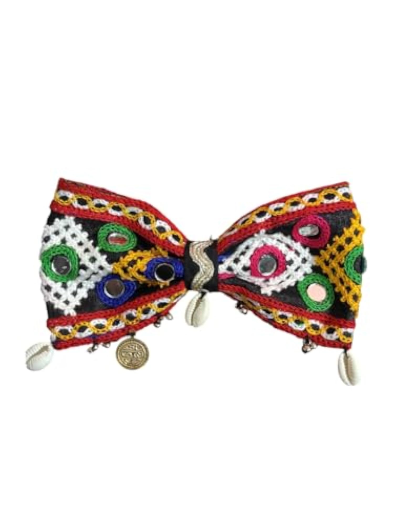 Handcrafted Boho Hair Bow with Shells, Multicolour Design