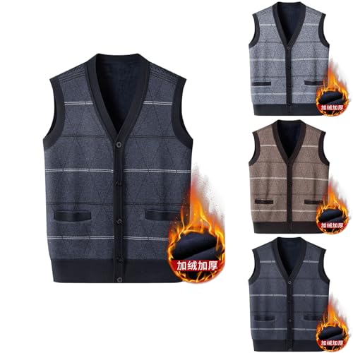 Cambkatl Fleece Lined Sweater Vest for Men Button Down V Neck Sleeveless Cardigan Knitted Warm Winter Waistcoat2