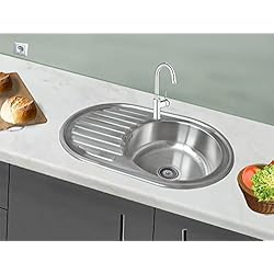 Fregadero Redondo Ikea Omeere Fregadero de cocina de acero inoxidable 304 de 0,8 mm,Fregadero empotrado 1 seno 77 x 50 x 18cm,pequeña redondo (Escurridor a la izquierda)