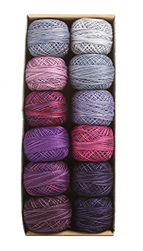 Image of Valdani Pearl Cotton Sz 12 | Purple Frenzy | 12 Balls | 109 Yds /Ball | 12-Ball Collection, Hand-Dyed Egyptian Cotton, Colorfast, Size 12 (100m /109 yds, 10g ball), Non-Divisible