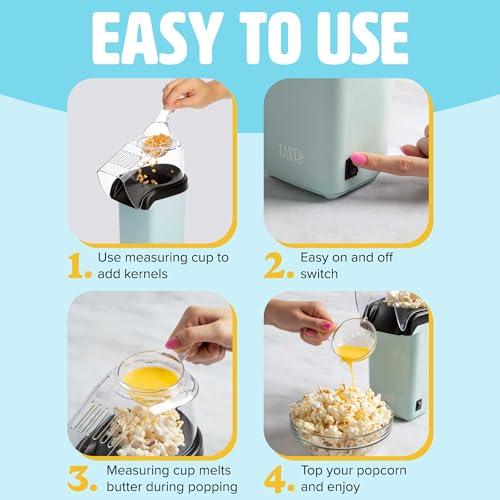 Tasty Hot Air Popcorn Popper, Healthy and Delicious Popcorn in Minutes, Fast and Easy-to-Use, Built-In Measuring Cup and Butter Warmer, 8 Cups, Aqua - Image 5