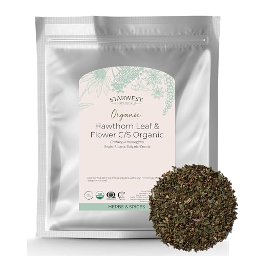 Starwest Botanicals Organic Hawthorn Leaves & Flowers - Dried Loose Leaf Herb for Tea, Cut & Sifted, Certified Kosher, Non-GMO - Bulk 1 lb Bag