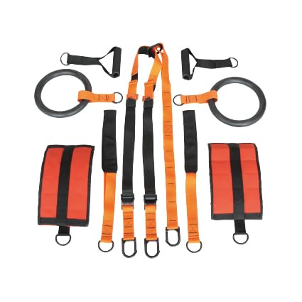 Suspension Trainer TRX with Gymnastic Rings, Full Body Workout Straps, Orange and Black-picture-16