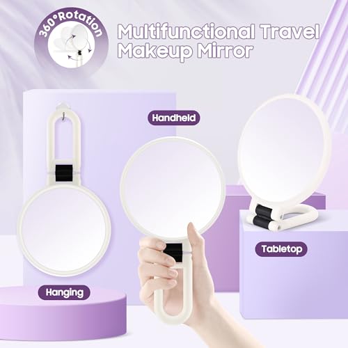 Image of B Beauty Planet 40X Magnifying Mirror, Hand Mirror with Handle, Double Sided Hand Mirror with 40X /1X Magnification, Travel Essential Portable Foldable Makeup Mirror for Precision Makeup White