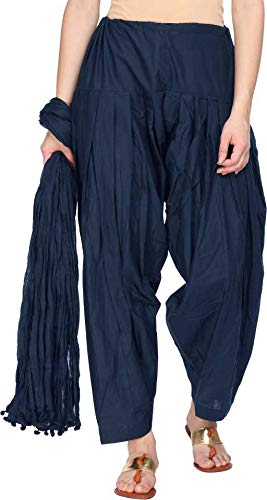Women's Cotton Solid Patiala With Dupatta Combo Set (Free Size)