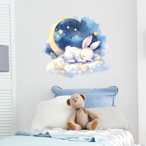 Vinilo decorativo infantil conejo y luna 60x44 cm miniatura 2
