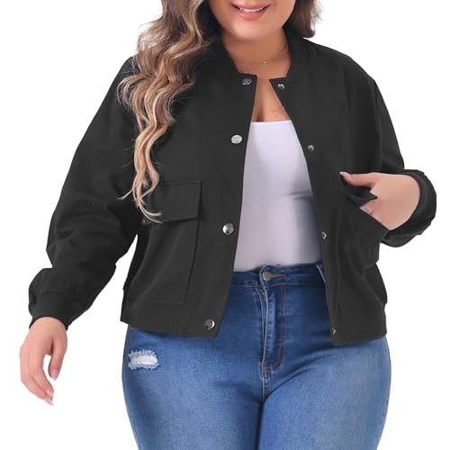Agnes Orinda Plus Size Jacket for Women Casual Long Sleeve Stand Collar Button Down Jackets Shackets with Pockets