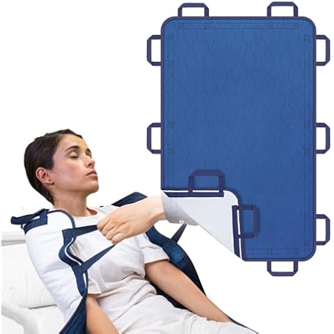 Bed Positioning Pad with Reinforced 10-Handles 31" x 47" Lifting Turning Patient Sheet，Lifting & Sliding,Hospital Quality，Washable, Waterproof, Reusable Pads， Transfer Blanket for Caregiver,Navy Blue Cover
