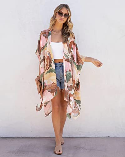 Image of Spicy Sandia Kimonos for Women Floral Beach Cover Up Loose Swimsuit Bathing Suit Coverup Cardigan for Summer Swimwear