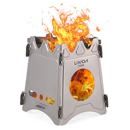 Lixada Camping Stove Portable Ultralight Folding Titanium Wood Stove Pocket Stove for Outdoor