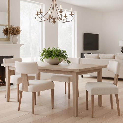 HNY Mid Century Modern Dining Chairs Set of 4, Farmhouse Linen Fabric Upholstered Accent Curved...