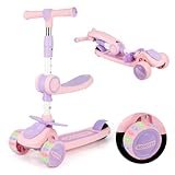 LittleSo キックスクーター 3~10歳子供用 キックボード 4段階高さ調整 61/66/73/80cm シートあり 光るLEDタイヤ 折り畳み式 三輪車 方向変換 耐荷重100kg アウトドアに適用 子供 男の子 女の子 プレゼント 子どもの日 お祝い クリスマス 誕生日 プレゼント (ピンク)