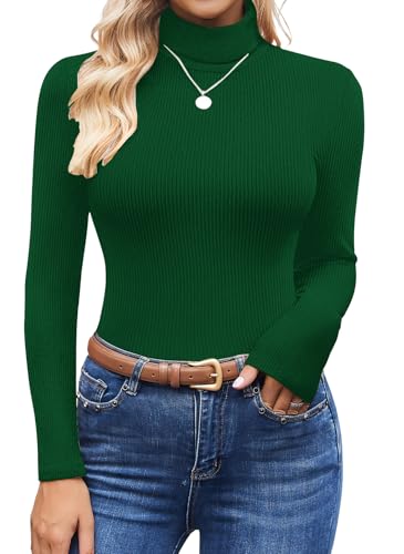 Image of Ekouaer Women's Turtleneck Shirts Ribbed Pullover Sweater Long Sleeves Tops Midweight Thermal Underwear Blouse