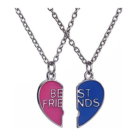 Elegant Rose 2 Piece Best Friends Forever BFF Silver Heart Key Pendant / Necklace Set / Friendship Accessories Cover
