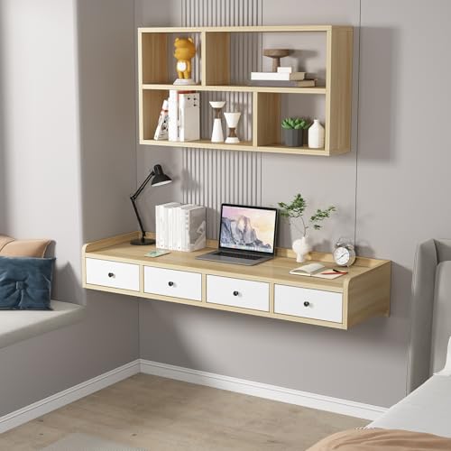 Mesa de maquillaje flotante de madera noble tocador de pared Vani Premium 7