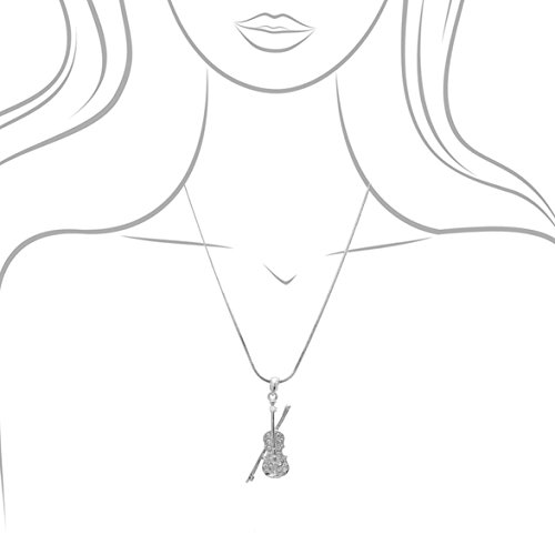 Spinningdaisy Silver Plated Crystal Violin with Bow Necklace4