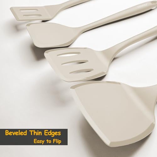 Image of Silicone Spatula Set, 600F Heat Resistant Silicone Spatula Turner Flipper for Cooking, Non Stick and Non Scratch Kitchen Utensils for Eggs & Pancakes, 4 Pack,Khaki