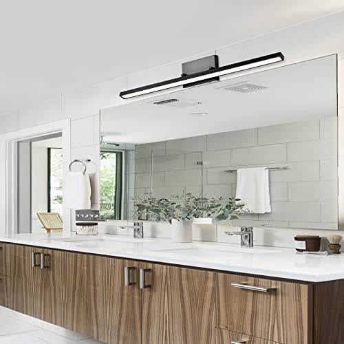 Image of 34-Inch Black Modern Adjustable Vanity Light, LED Bathroom Light Fixtures, Vertical or Horizontal Wall Sconce, 23W 3000K 4000K 5000K Switchable 90CRI Over Mirror Rotatable Bath Bar